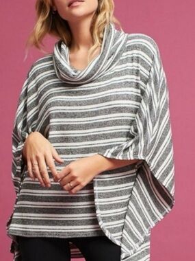 Anthropologie Saturday Sunday Striped Cowl Neck Poncho Top - Gray
